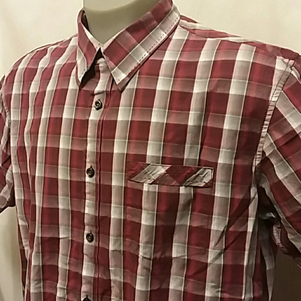 J. Campbell Mens XL Burgundy Plaid Shirt
